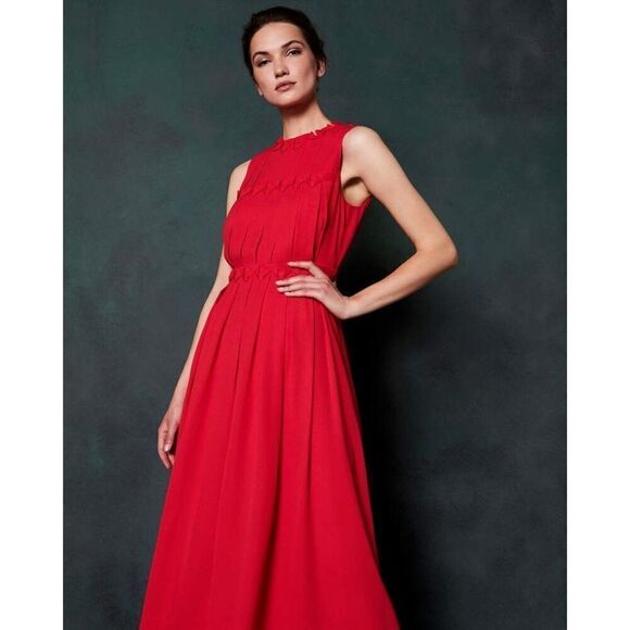 Ted Baker Saffrom Women's Red Origami Folded Sleeveless Maxi Skirt Size 2 NWOT - Picture 1 of 14